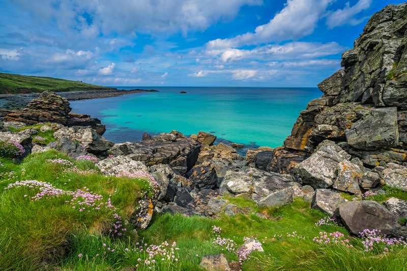 Cornwall coast with cliffs and turquoise water